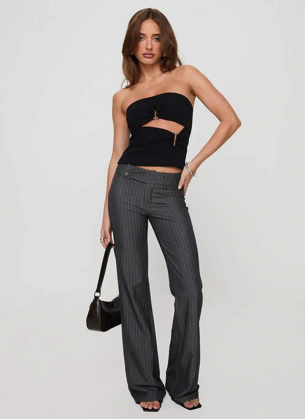 Kinkirk Flared Pants Grey Pinstripe