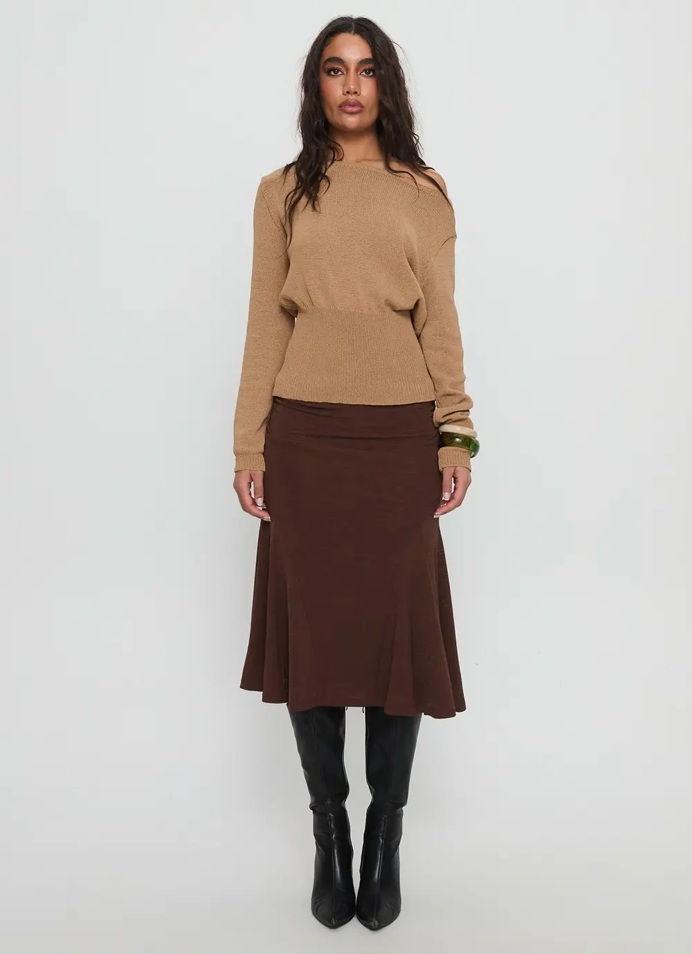 Lewish Low Rise Midi Skirt Chocolate