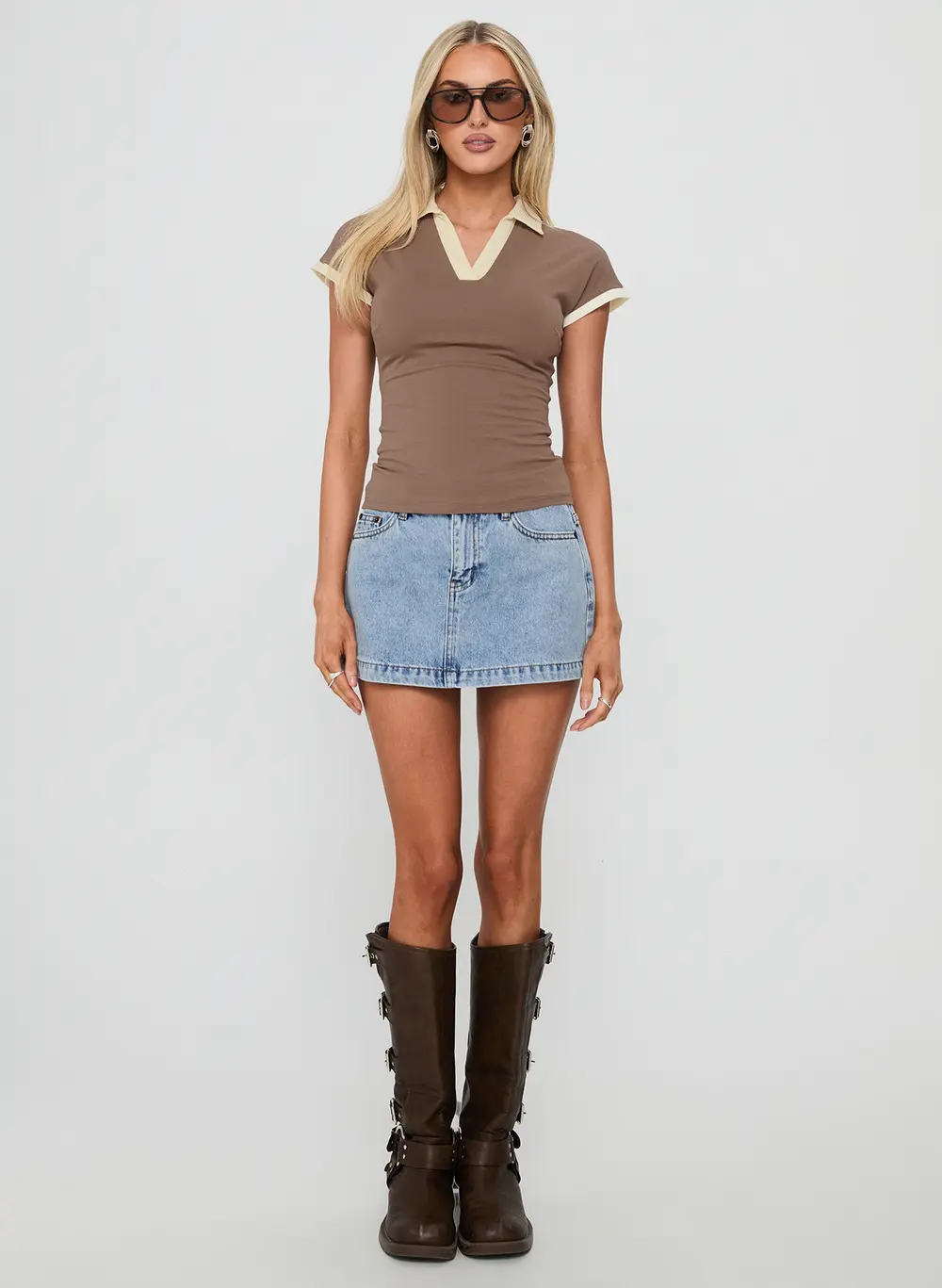 Nicolina Low Rise Denim Mini Skirt Ice Blue Wash