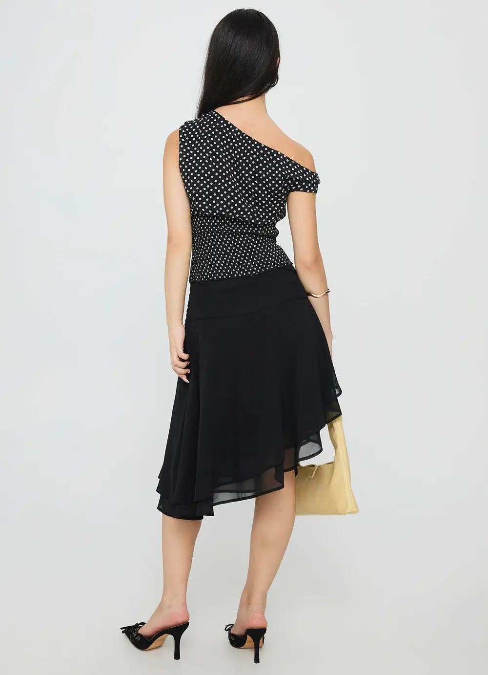 Evanescence Asymmetrical Midi Skirt Black