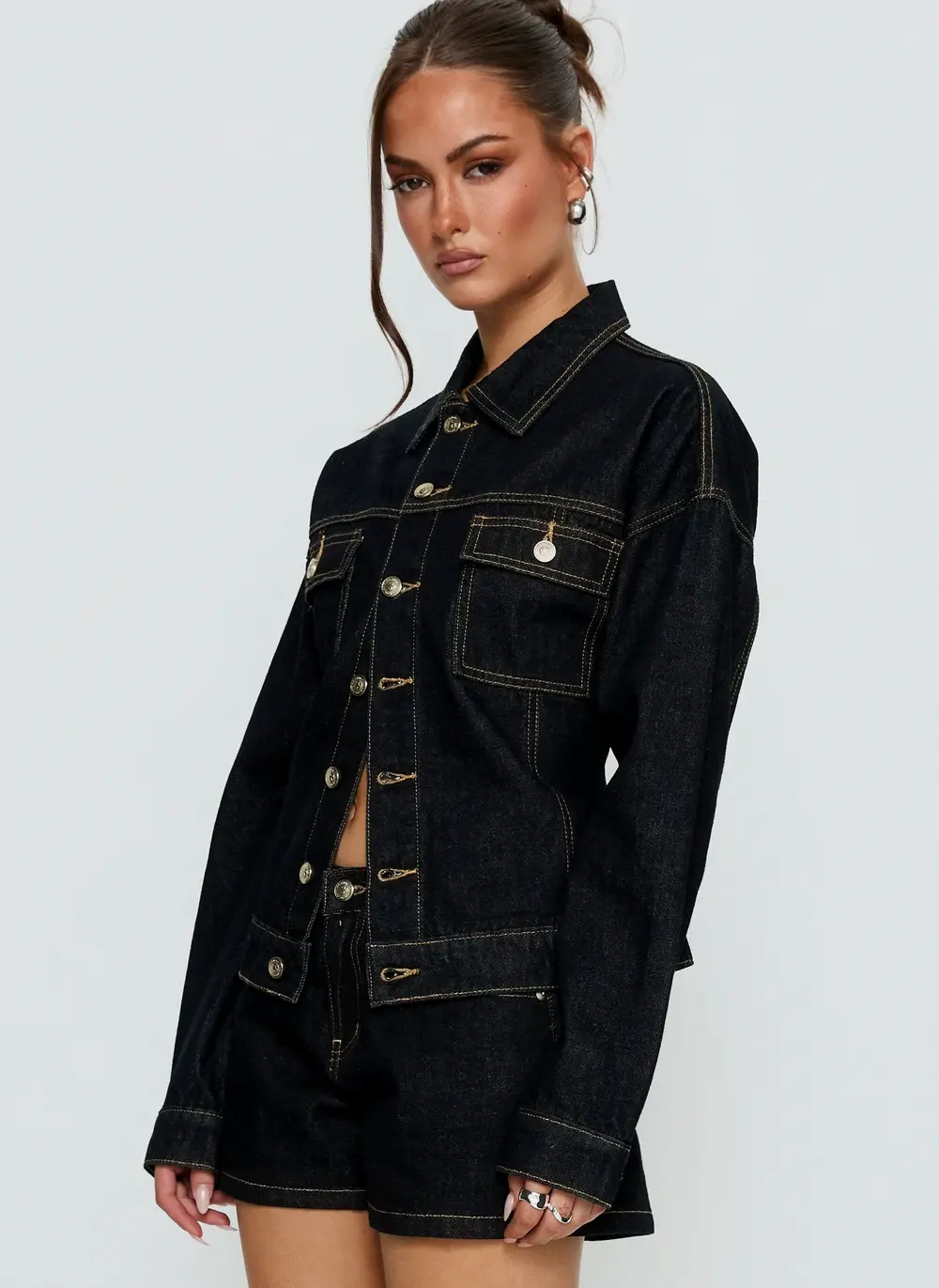 Caresse Cinched Denim Jacket Raw Denim