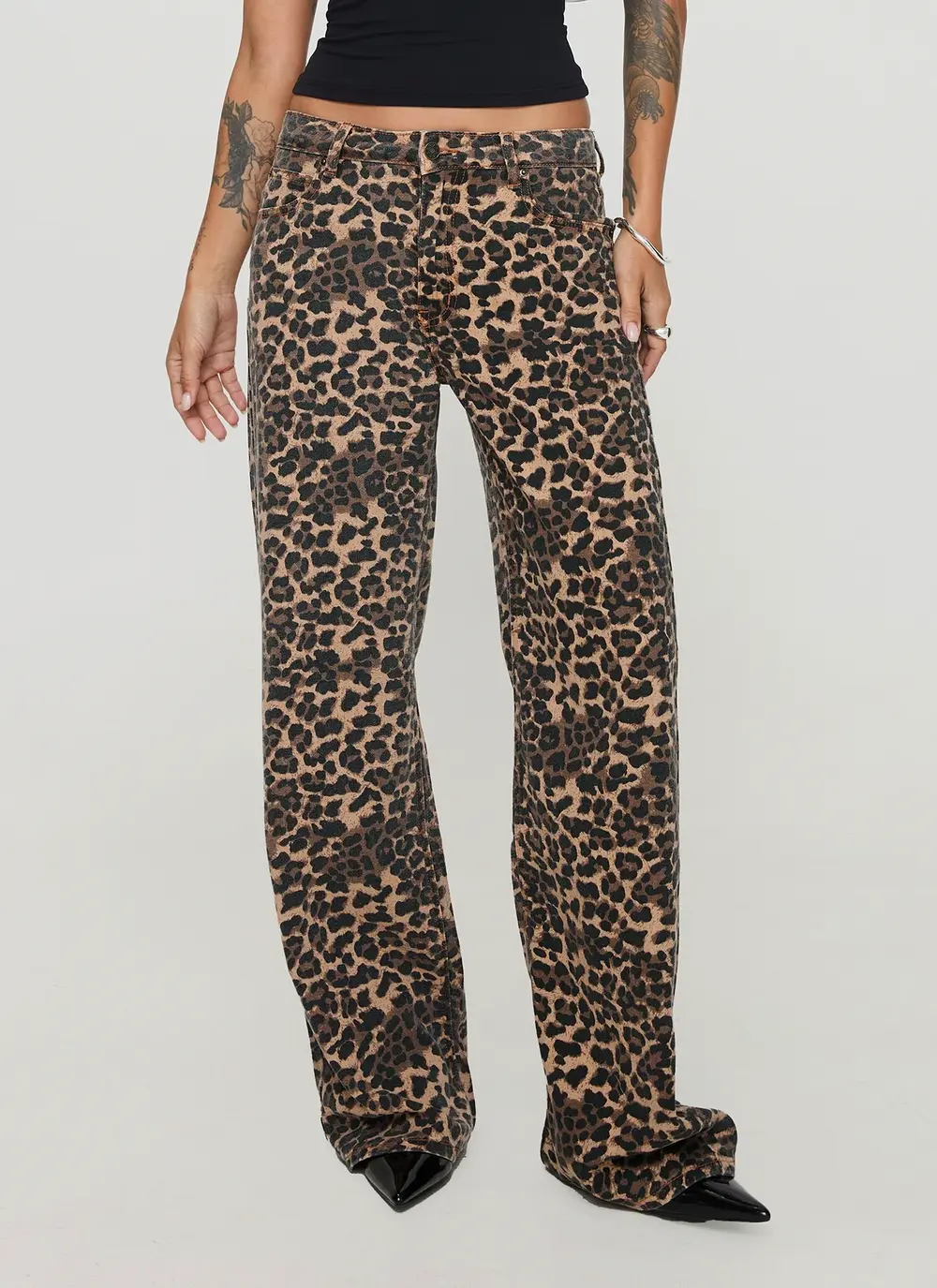 Top Model Low Rise Straight Leg Jeans Leopard