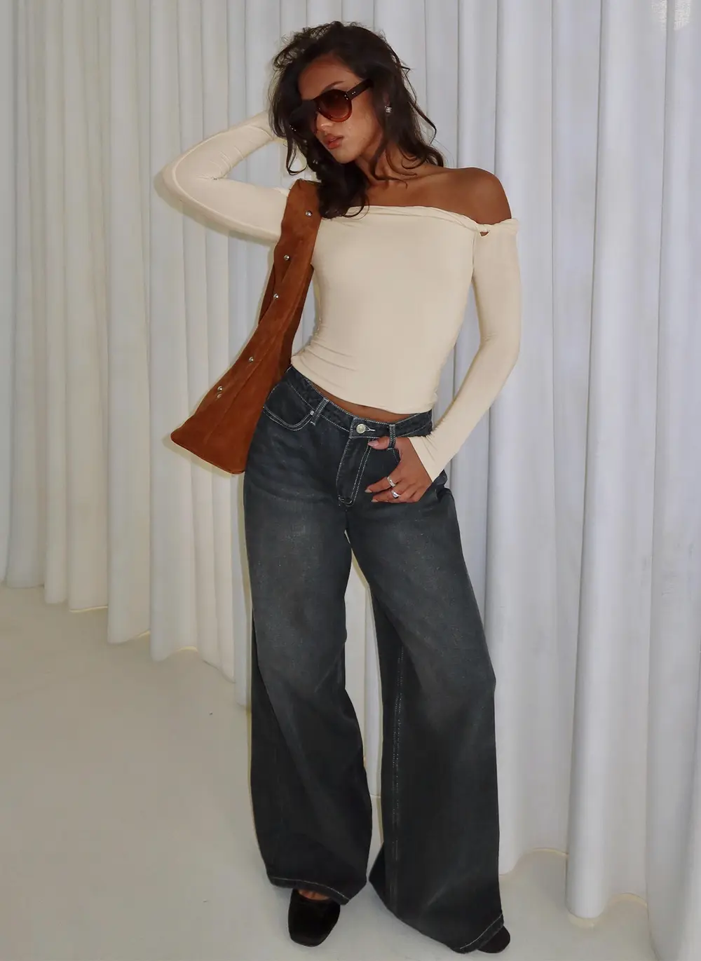 Naylor Mid Rise Wide Leg Jeans Grey Wash