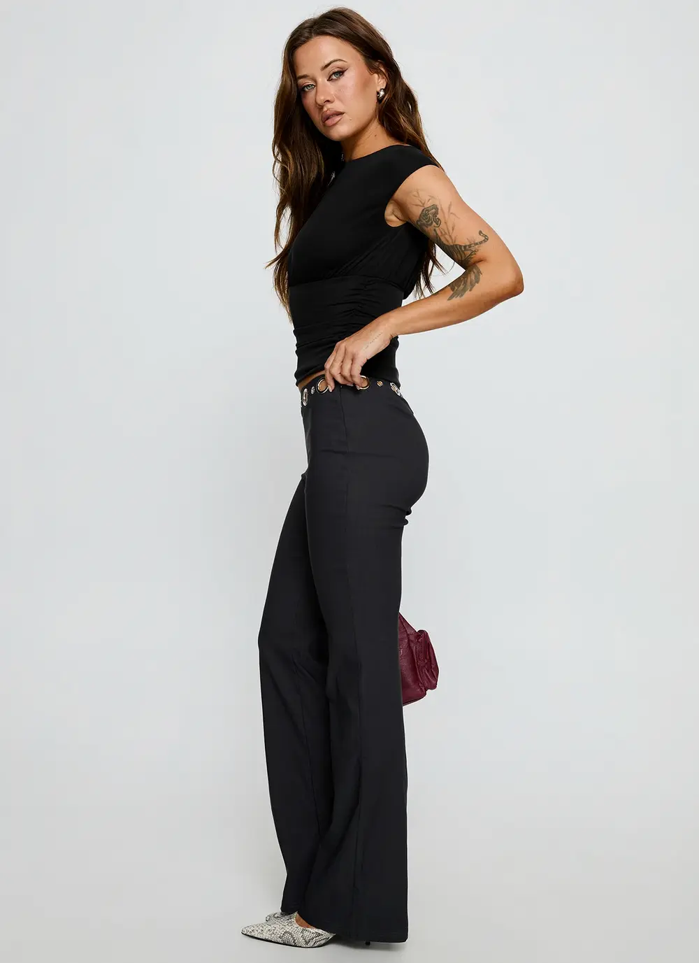 True Grit Eyelet Flare Pants Grey