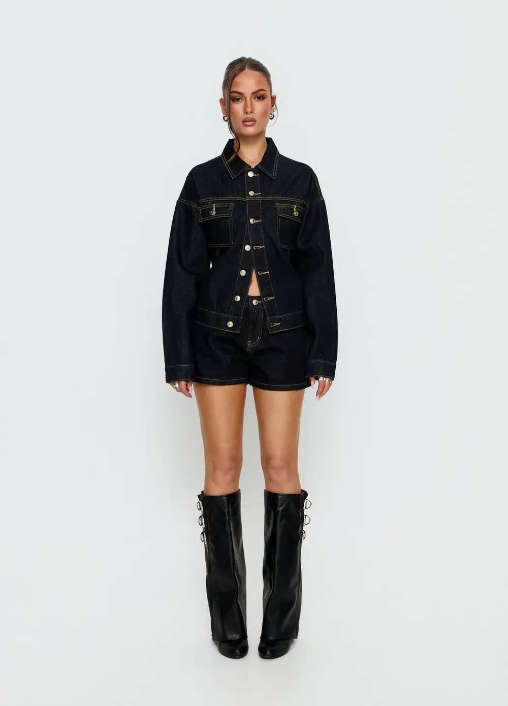 Mackenza Mid Rise Denim Shorts Raw Denim