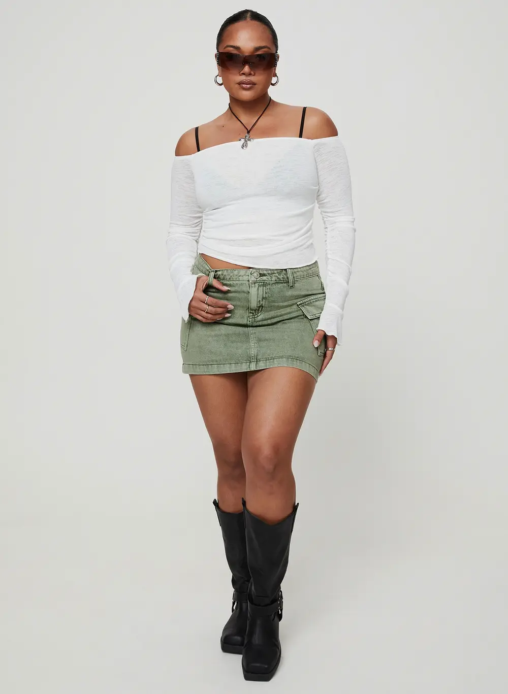 Zakai Cargo Denim Mini Skirt Green