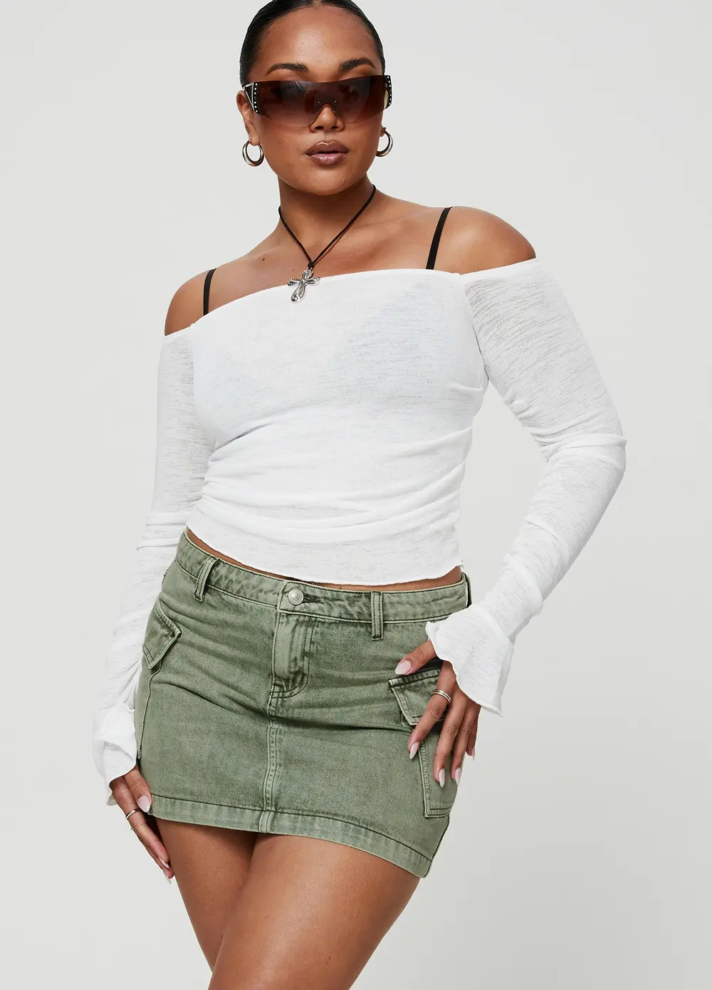 Zakai Cargo Denim Mini Skirt Green
