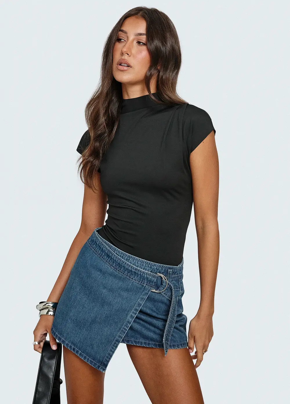 Elinora Wrap Mini Skirt Mid Blue Wash