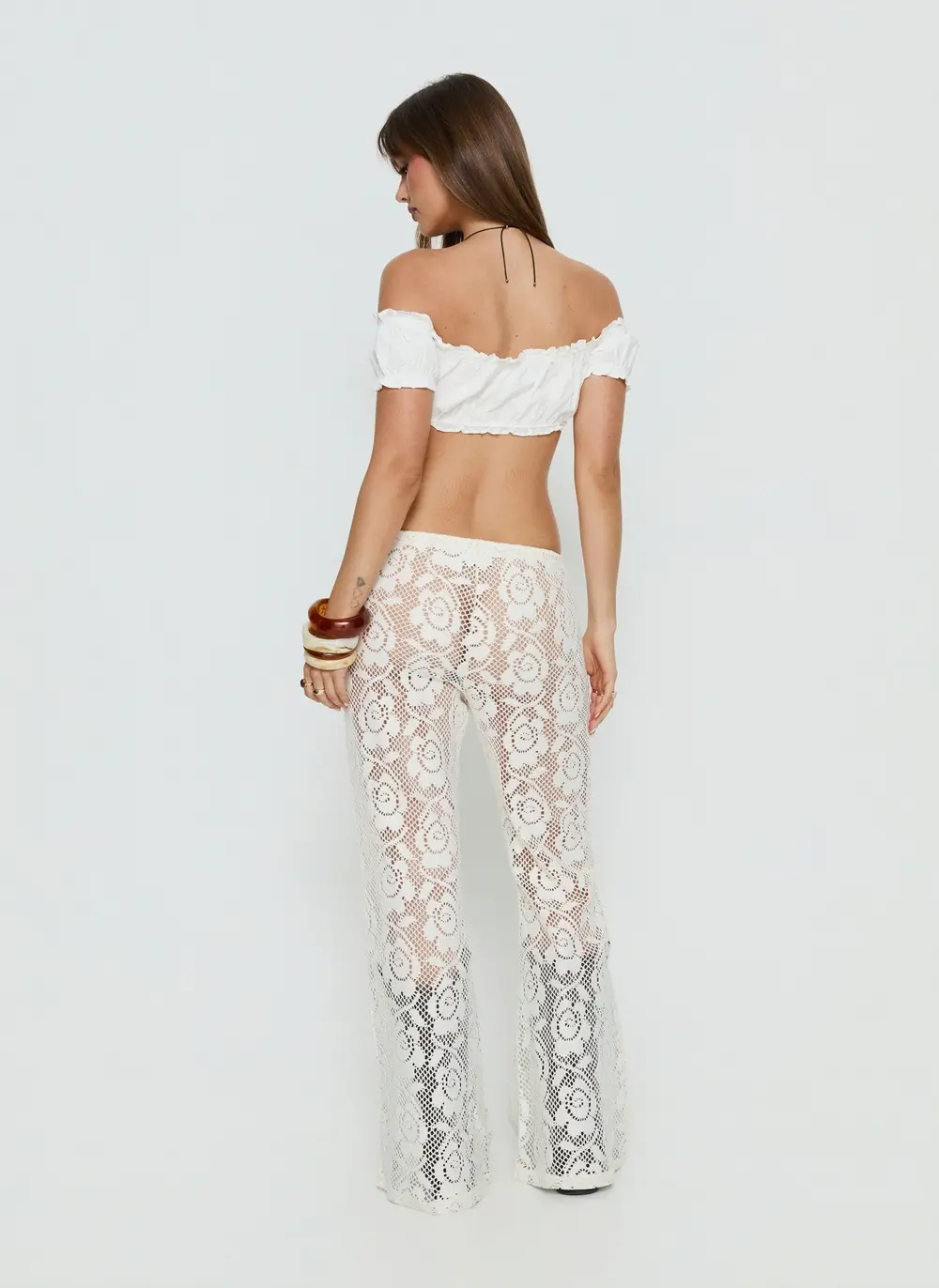 Rosadonna Lace Flare Pants Cream