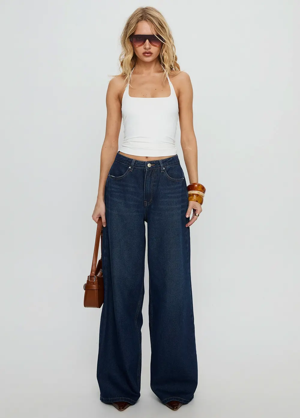 Naylor Mid Rise Wide Leg Jeans Mid Blue Denim