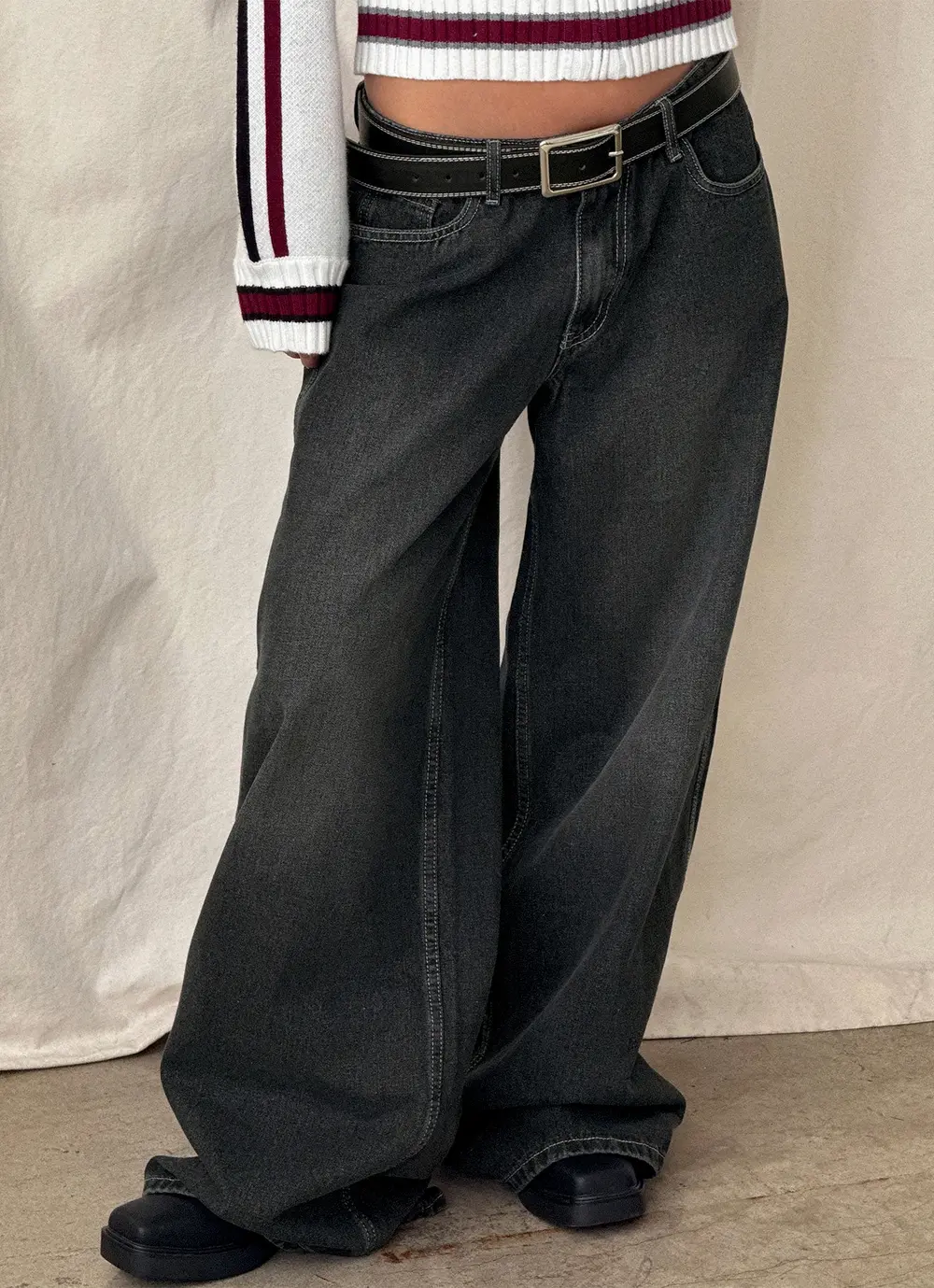 Ramos Low Rise Wide Leg Jeans Grey Wash