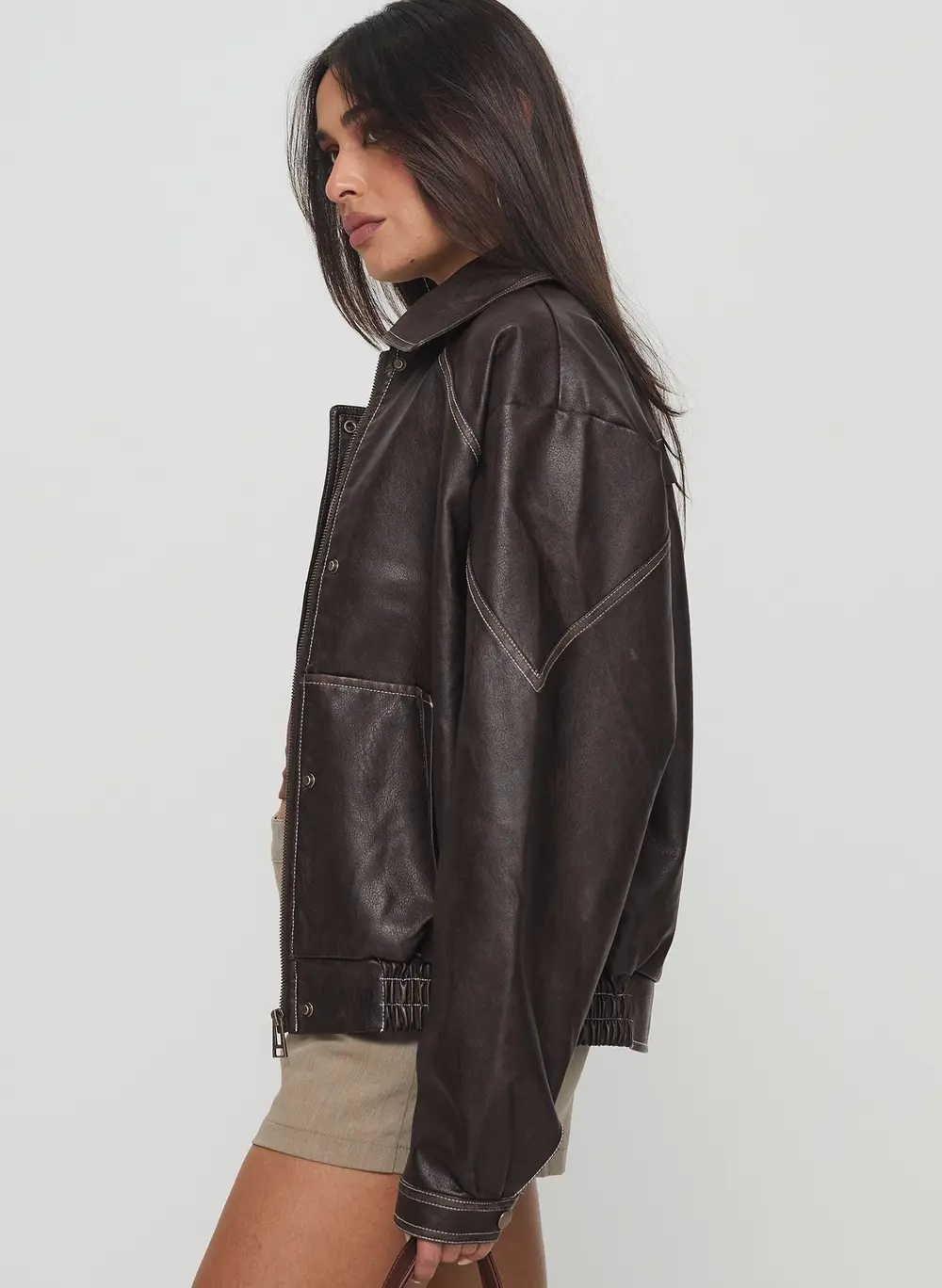 Jaxton Faux Leather Jacket Brown
