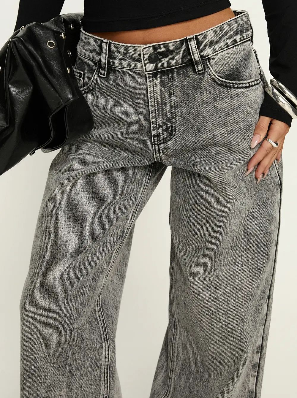 Serenitia Mid Rise Relaxed Jeans Washed Grey