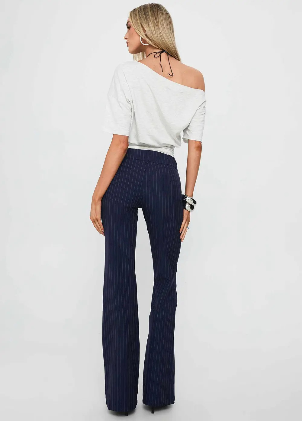 Kinkirk Flared Pants Navy Pinstripe