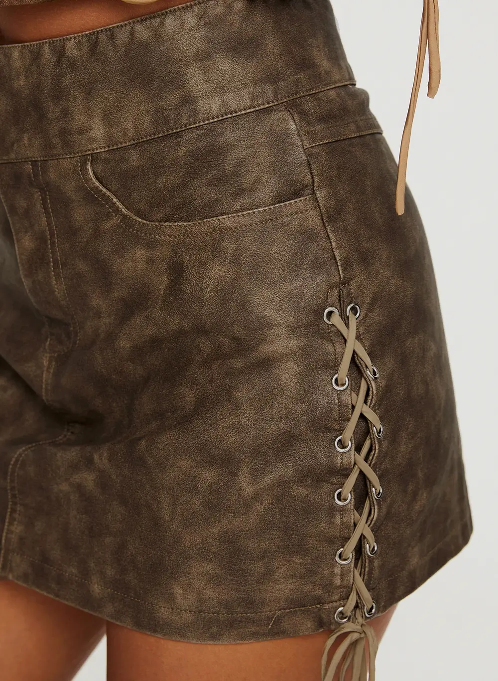 Ceejay Faux Leather Mini Skirt Brown