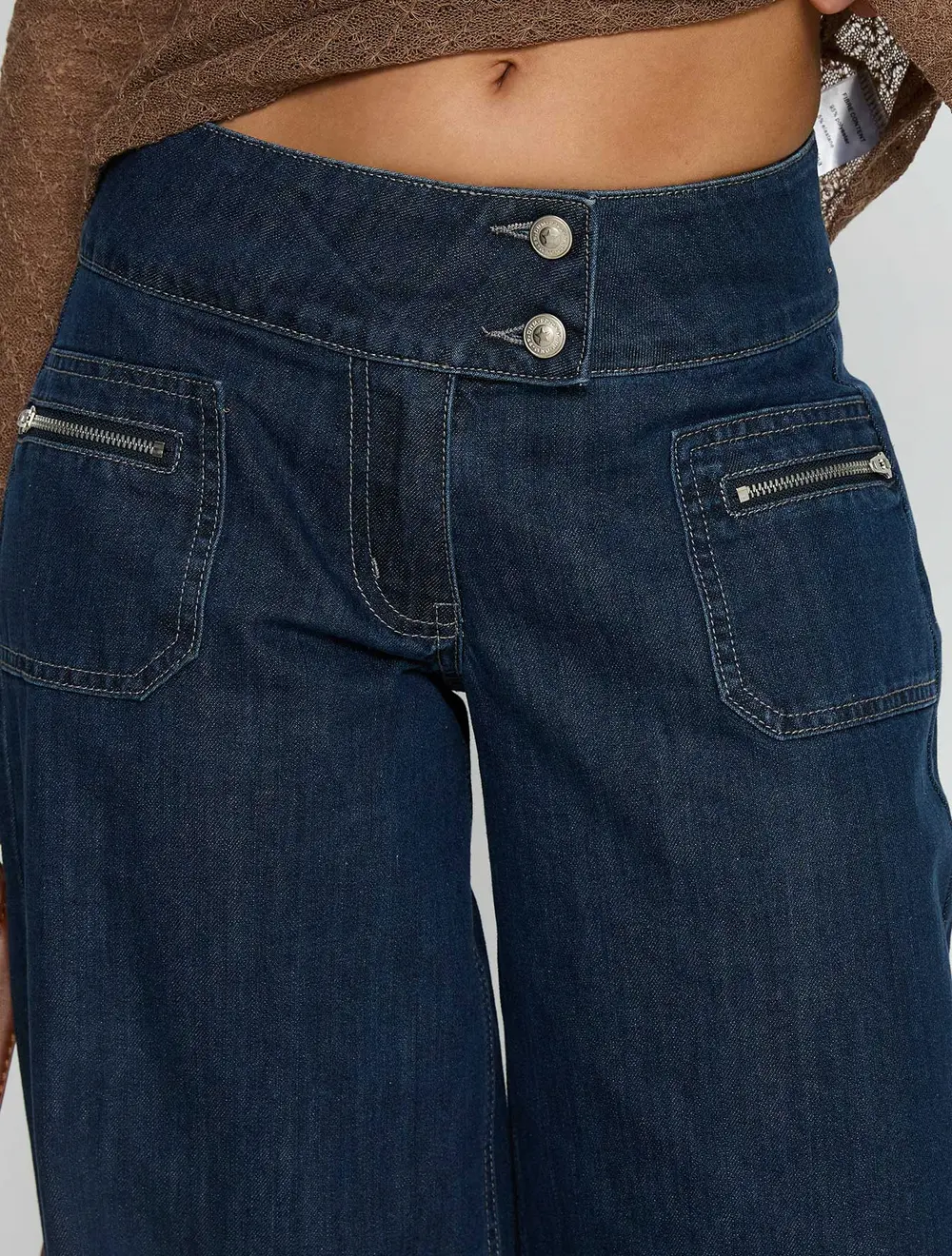 Unwritten Mid Rise Wide Leg Jeans Dark Blue Wash