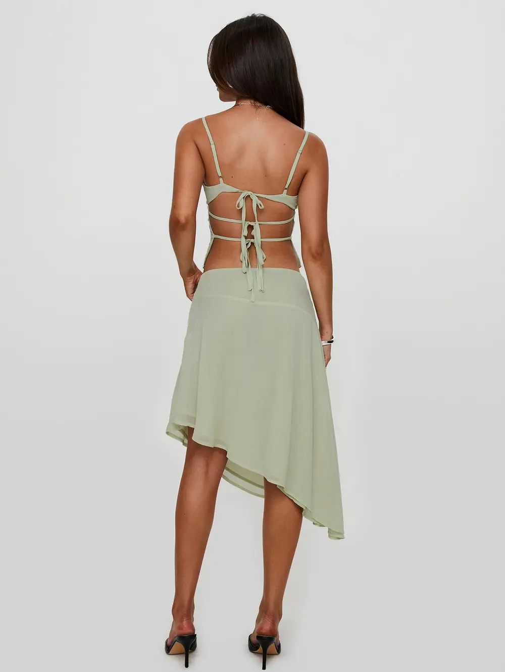 Pappilion Asymmetrical Midi Skirt Sage