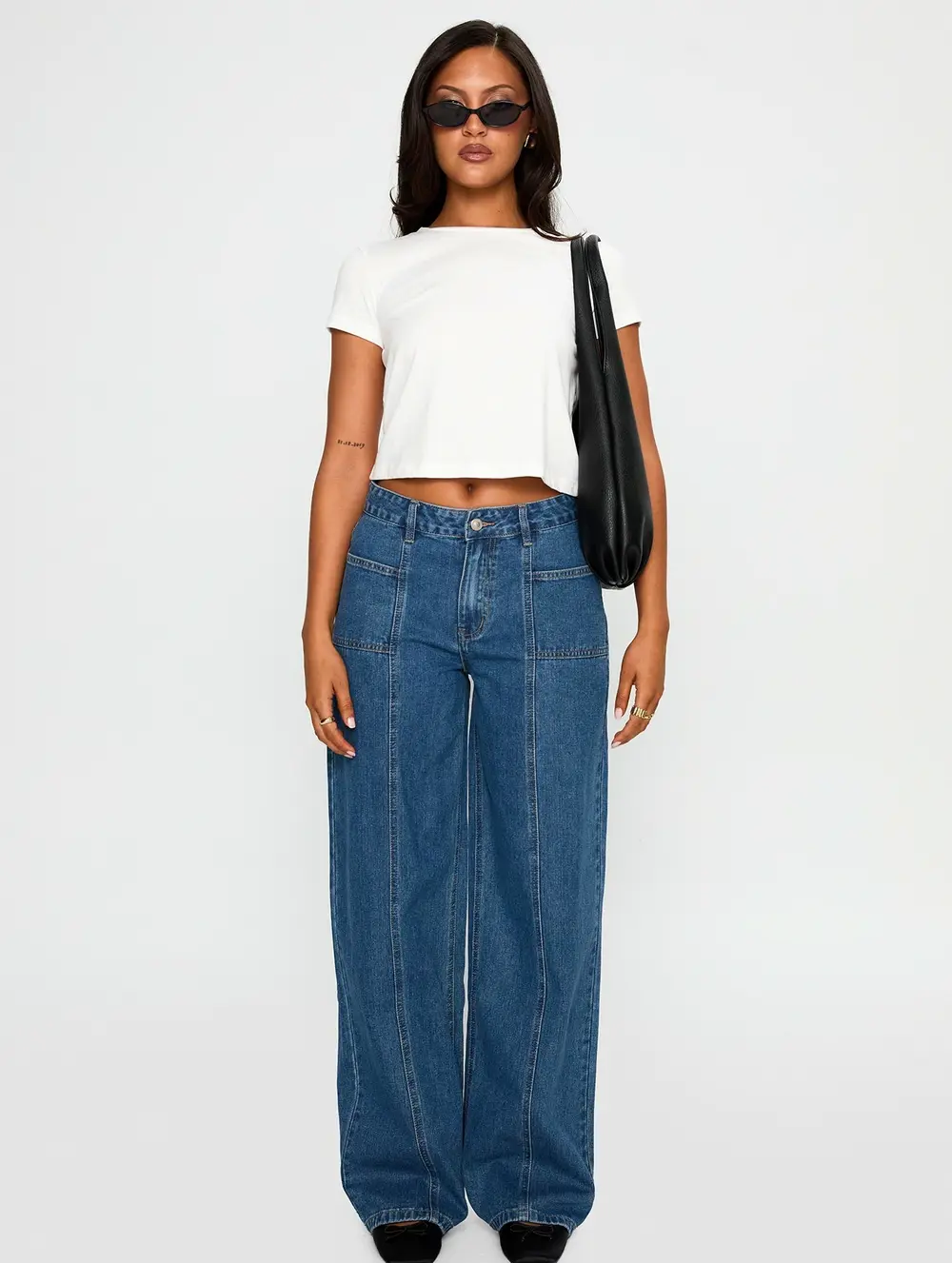 Taji Mid Rise Wide Leg Jeans Dark Blue