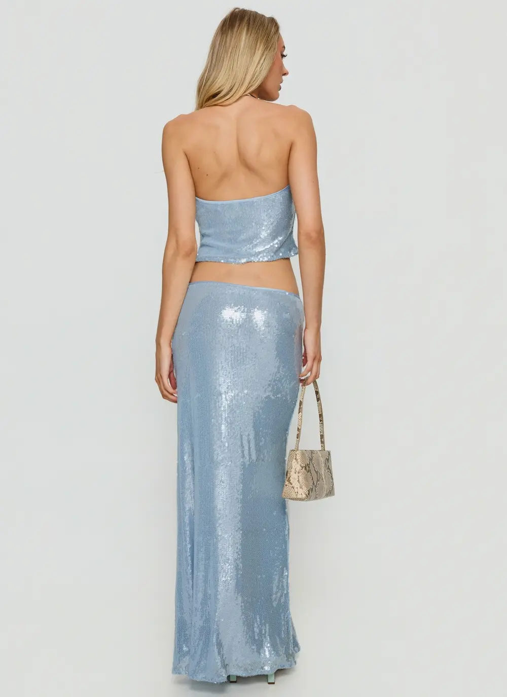 Emalia Sheer Sequin Maxi Skirt Blue