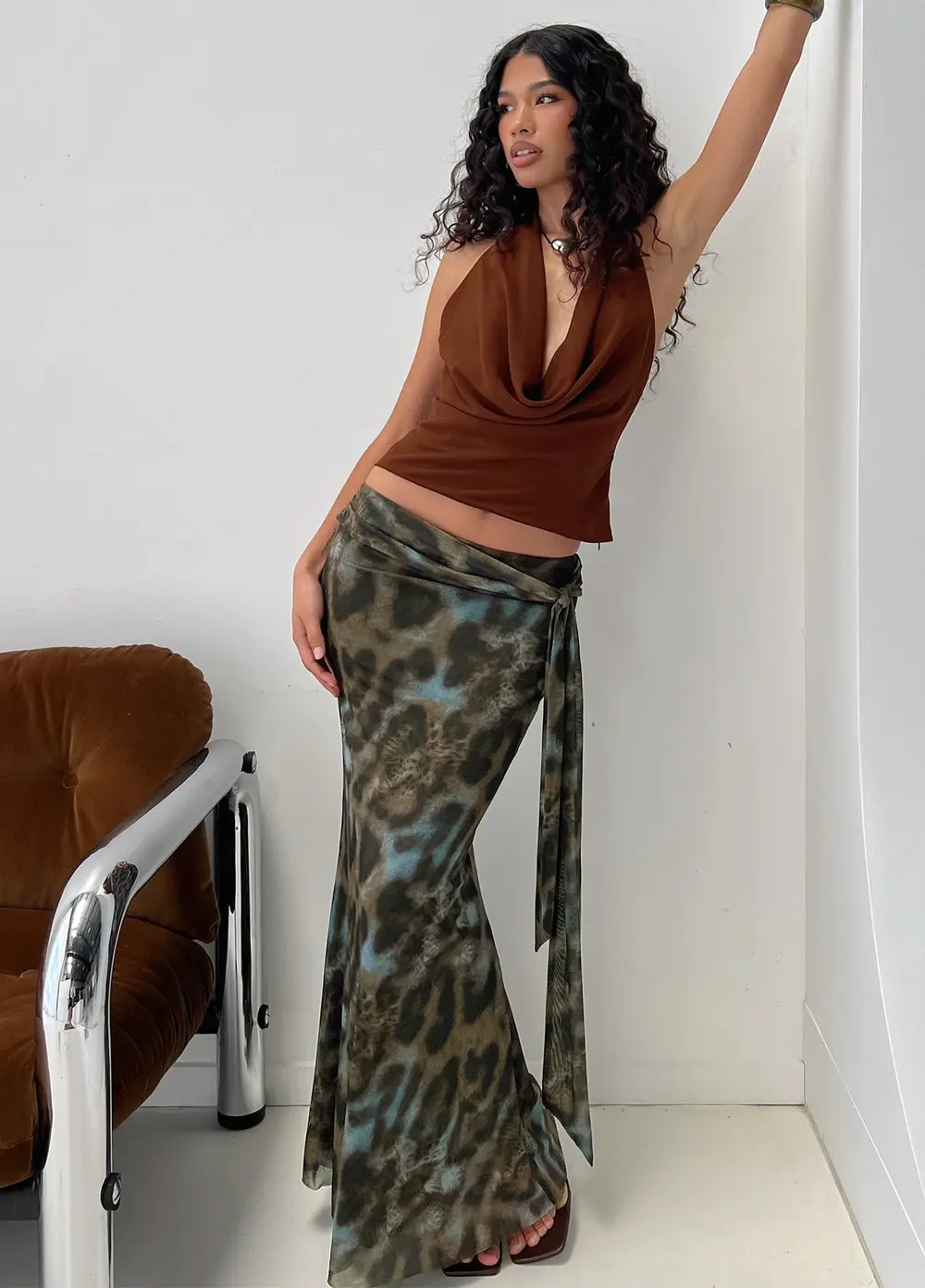 Caviar Tie Maxi Skirt Leopard
