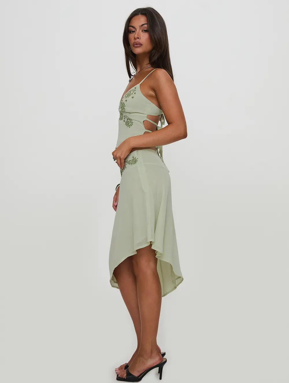 Pappilion Asymmetrical Midi Skirt Sage