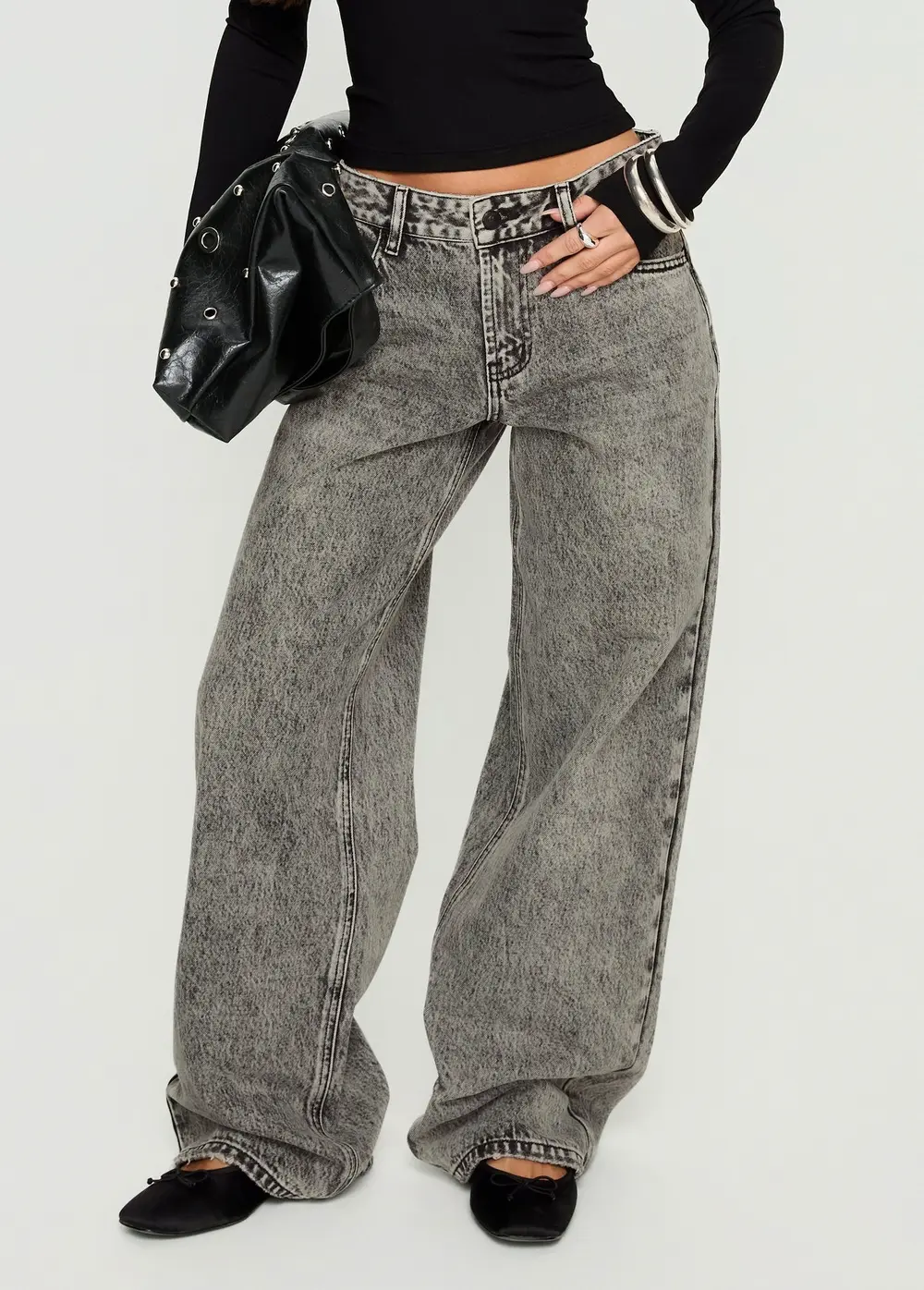 Serenitia Mid Rise Relaxed Jeans Washed Grey