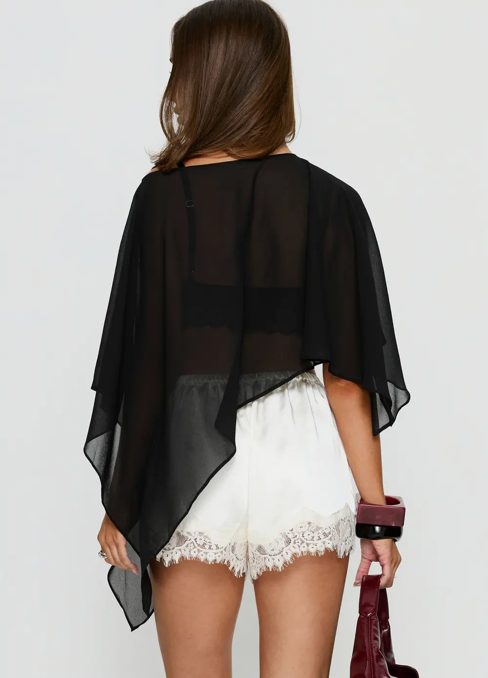 Parisse Satin Lace Trim Shorts Off White