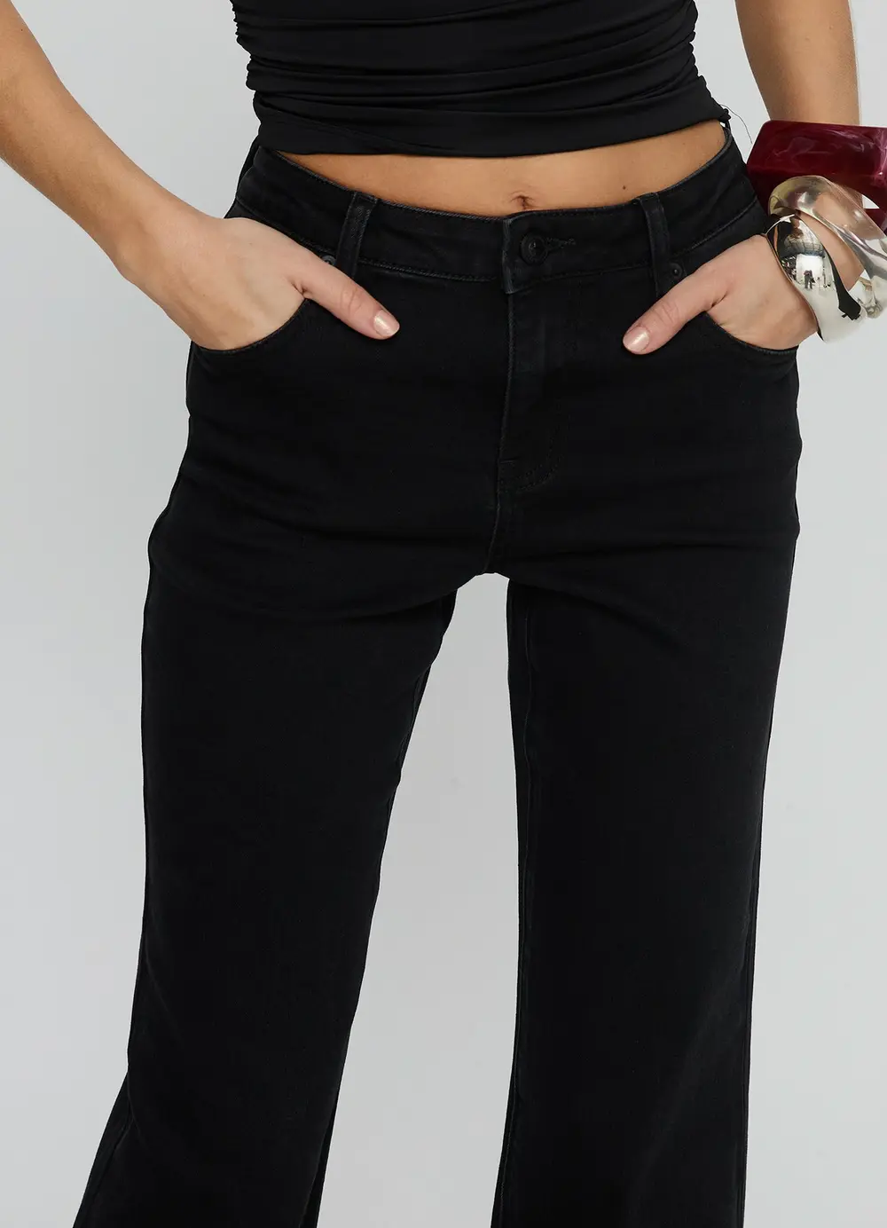 Magic Mirror Mid Rise Bootleg Jeans Washed Black