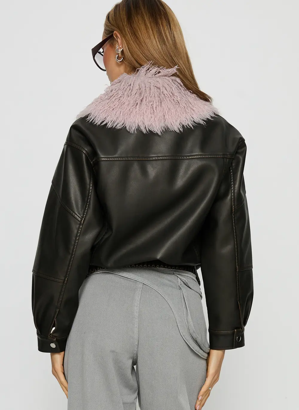 Brittanni Fluffy Collar Jacket Brown / Pink
