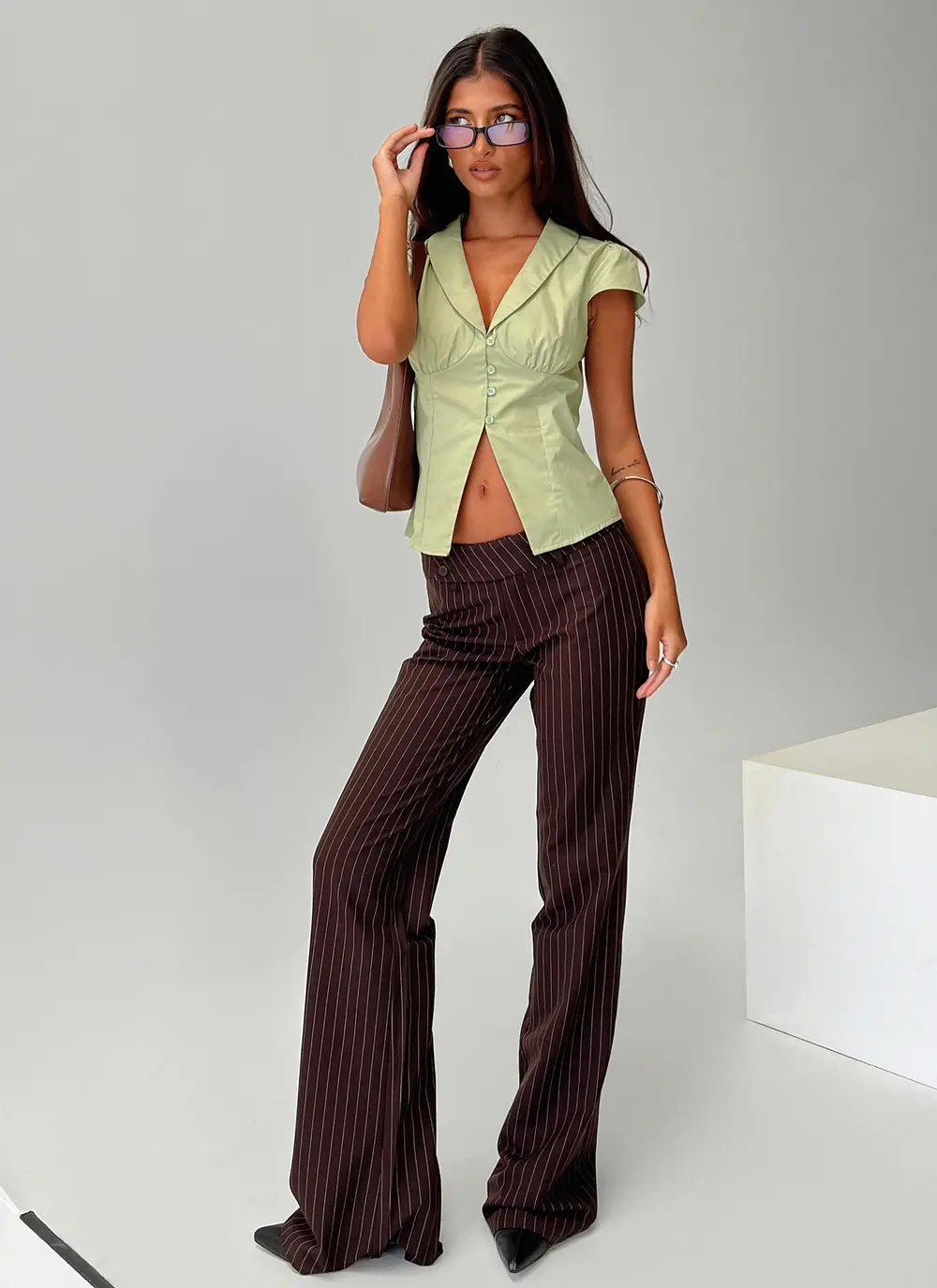 Kinkirk Flared Pants Brown Pinstripe