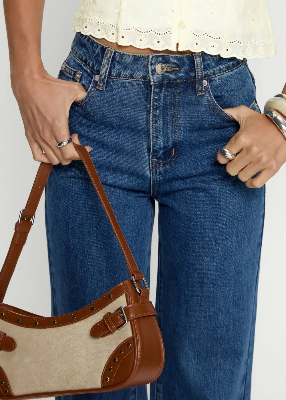 Goldie High Rise Wide Leg Jeans Mid Blue Wash