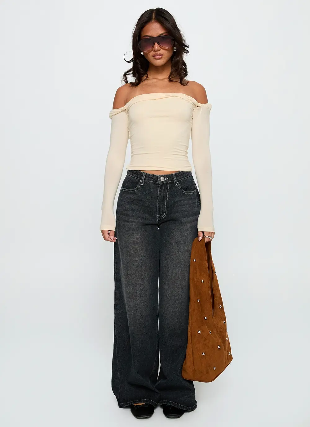 Naylor Mid Rise Wide Leg Jeans Grey Wash