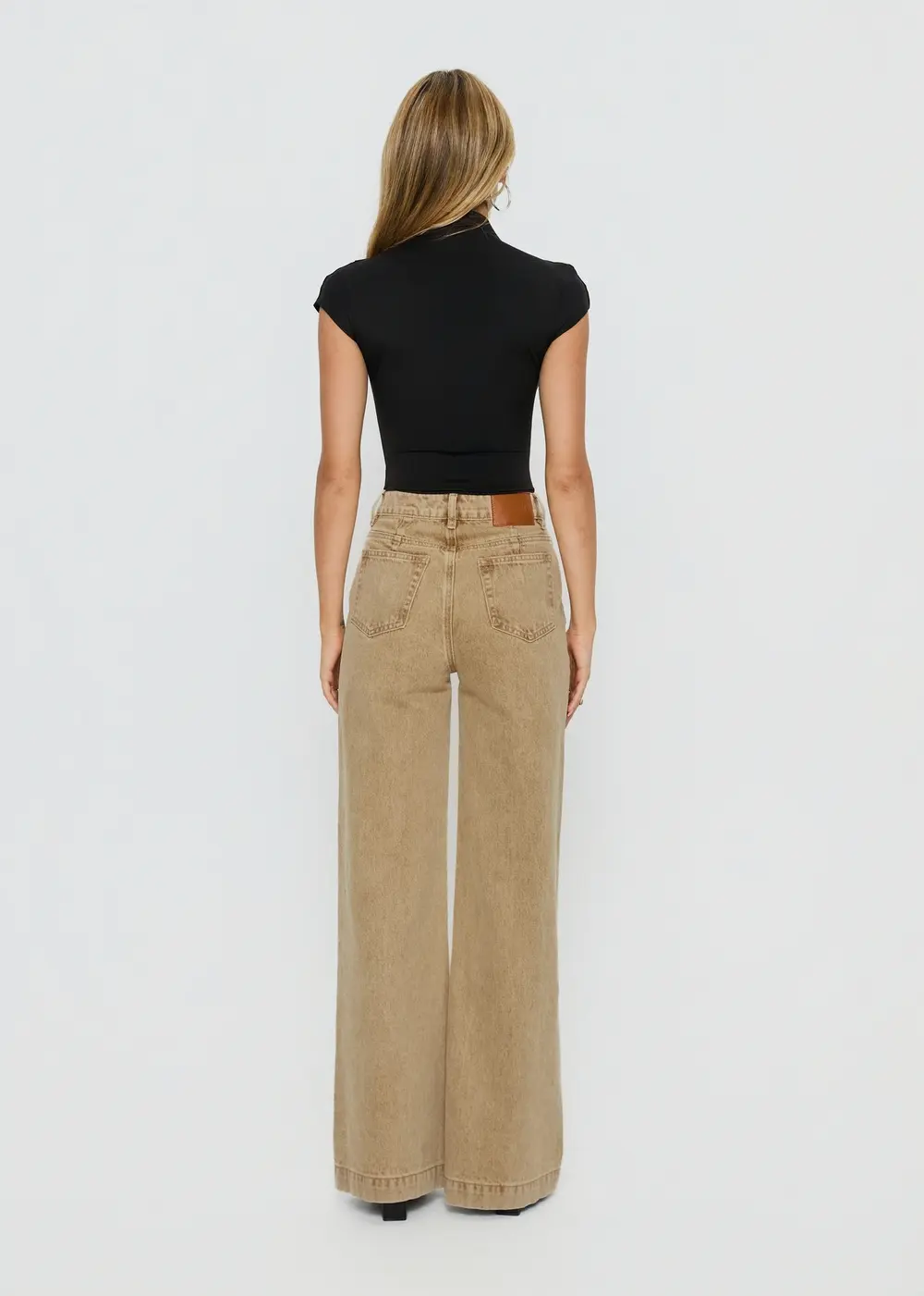 Goldie High Rise Wide Leg Jeans Tan