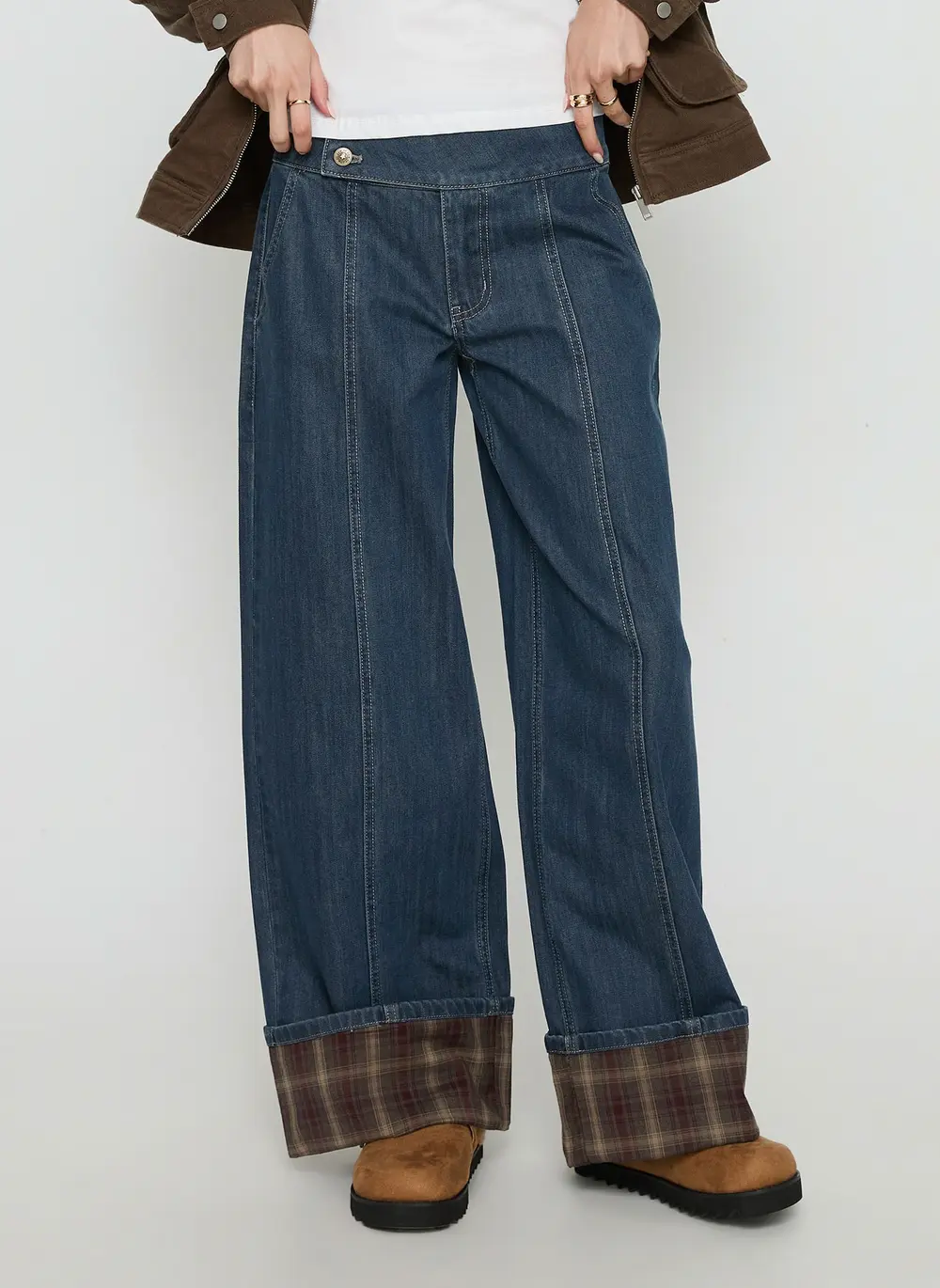 Nikoletta Foldover Jeans Dark Wash / Check