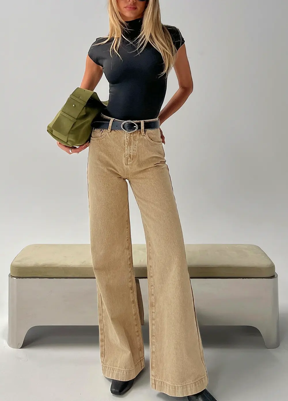 Goldie High Rise Wide Leg Jeans Tan