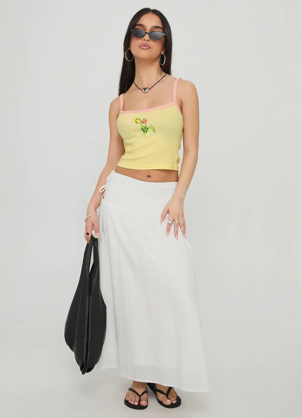 Vence Ruched Maxi Skirt White