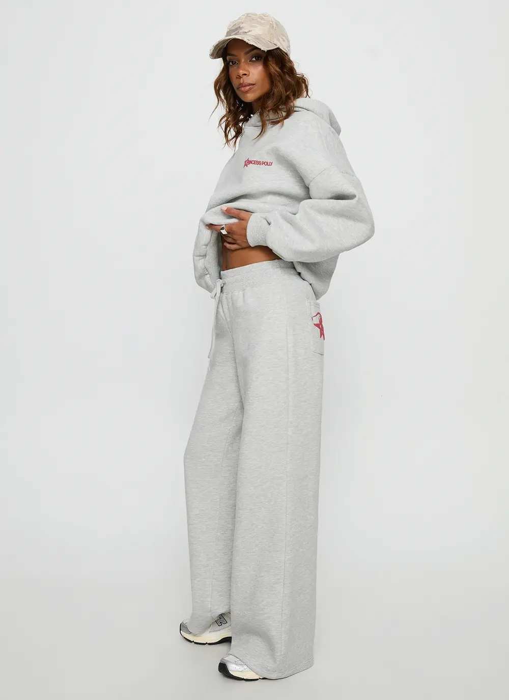 Princess Polly Stargirl Wide Leg Sweat Pants Grey Marle