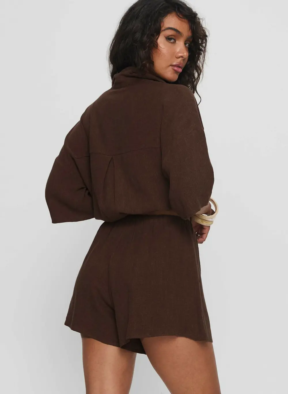 Peni Drawstring Linen Shorts Chocolate