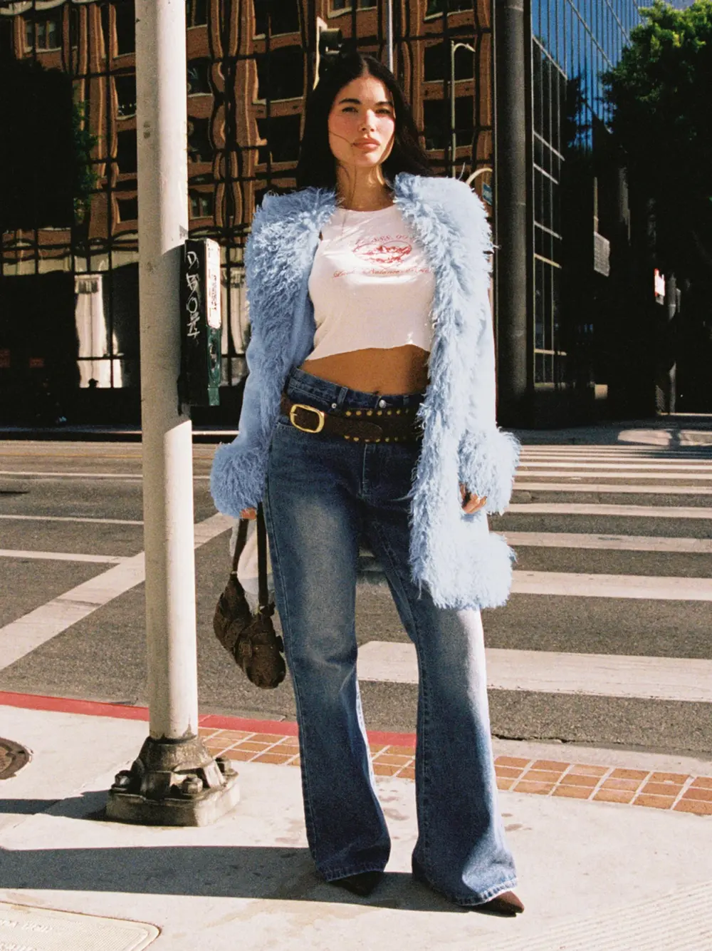 Josefina Faux Fur Detail Jacket Blue