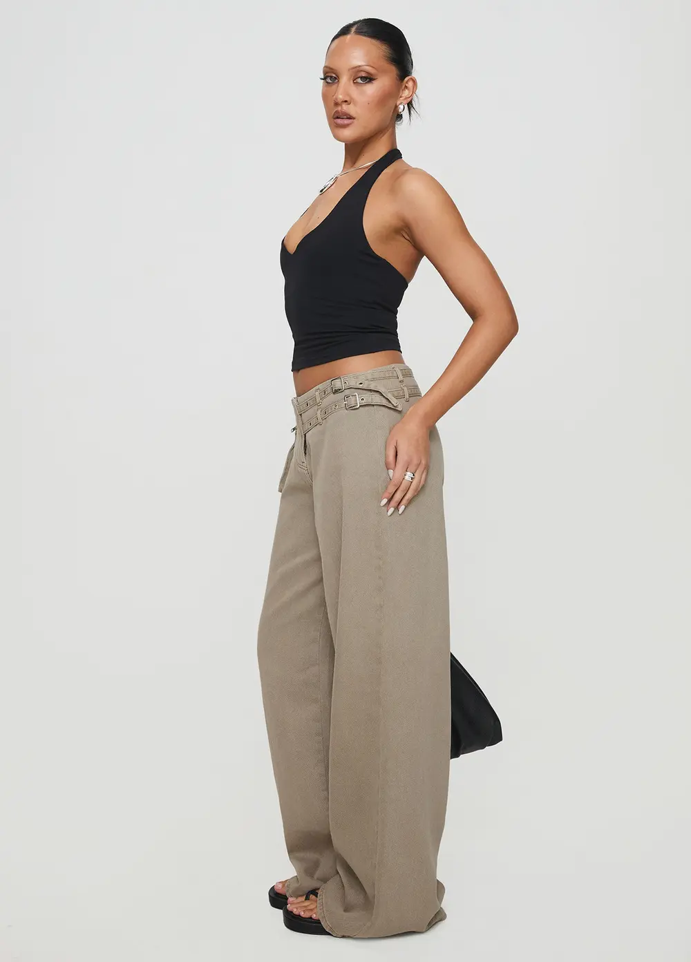 Paltrow Mid Rise Wide Leg Cargo Jeans Washed Brown Petite