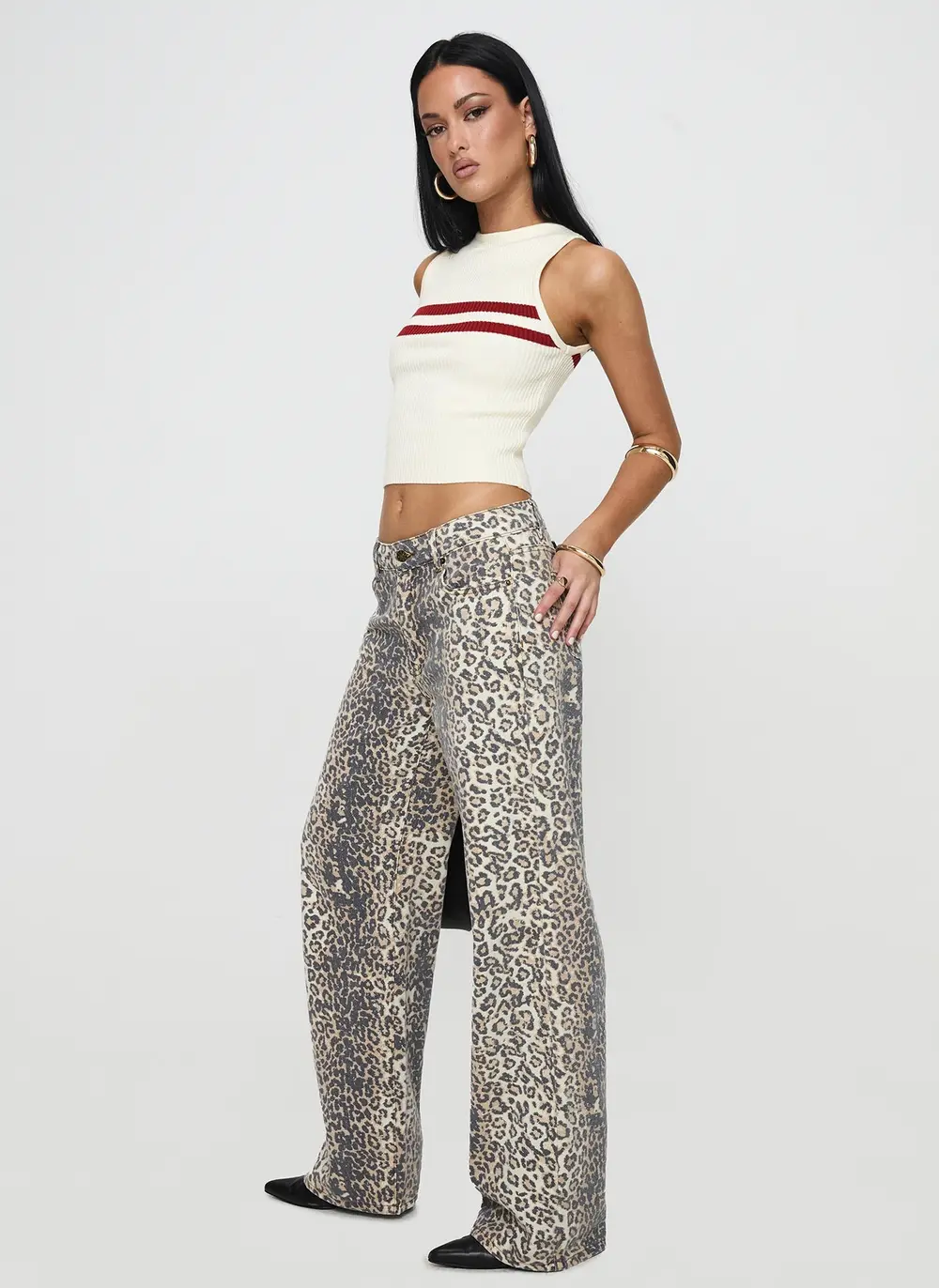 Top Model Low Rise Straight Leg Jeans Leopard Fade