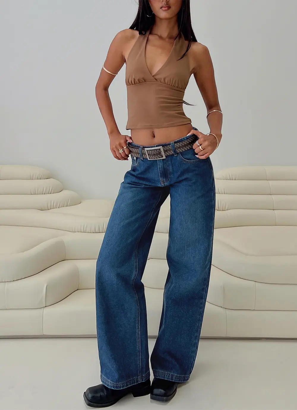 Everlong Mid Rise Wide Leg Jeans Dark Blue Wash