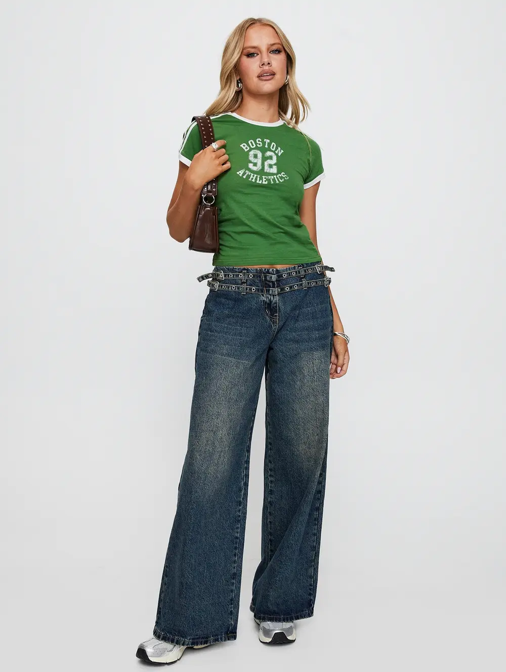 Baccarat Mid Rise Wide Leg Belted Jeans Dark Blue