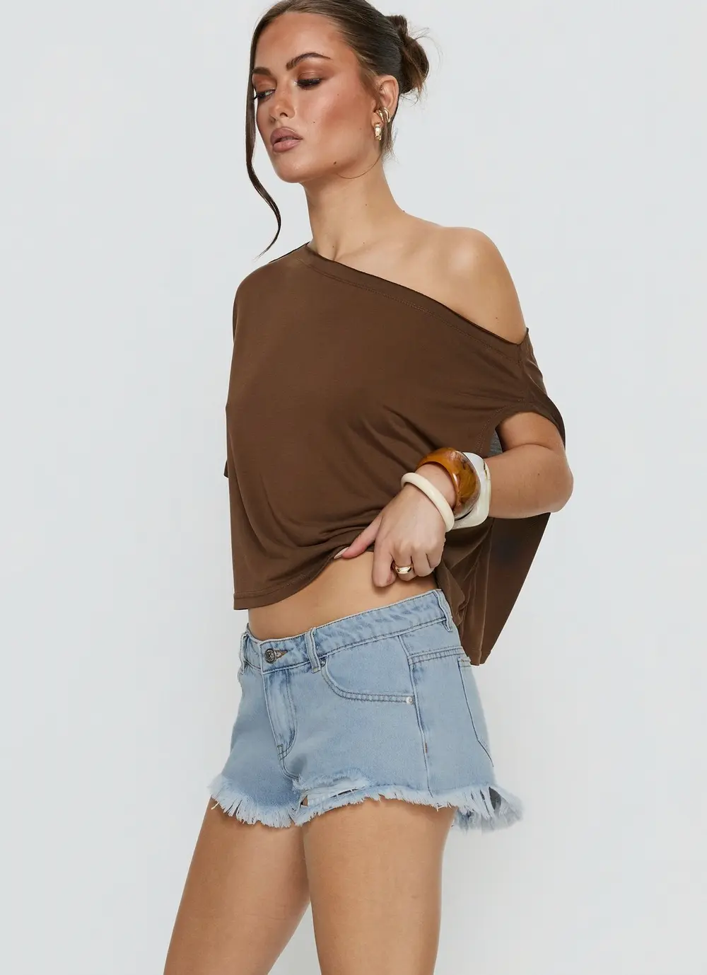 Posse Distressed Micro Denim Shorts Light Blue Wash