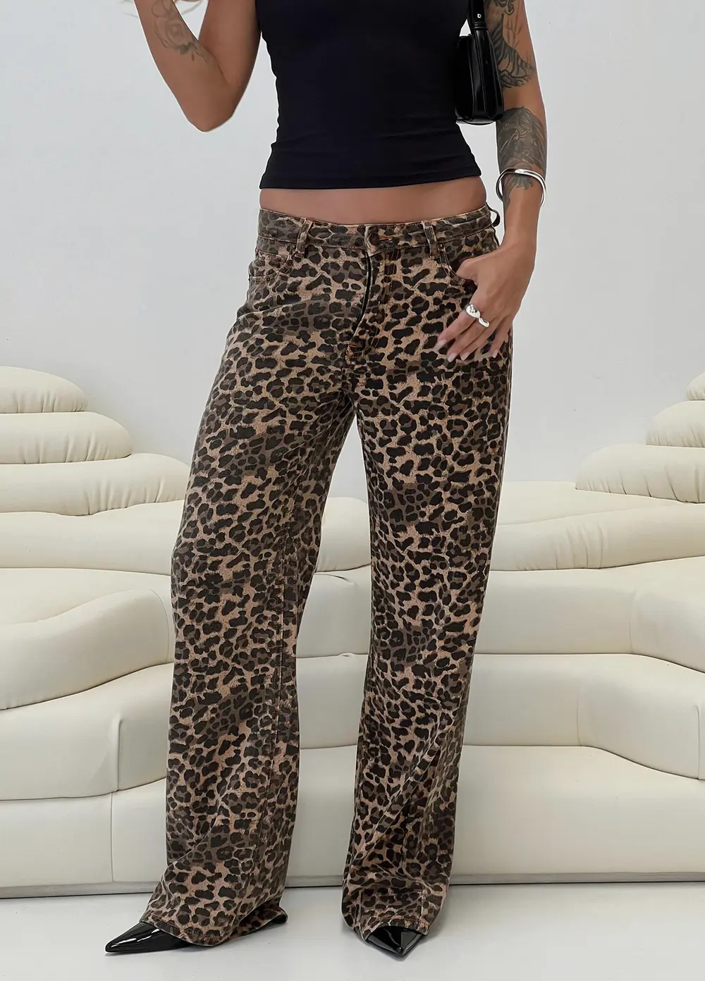 Top Model Low Rise Straight Leg Jeans Leopard