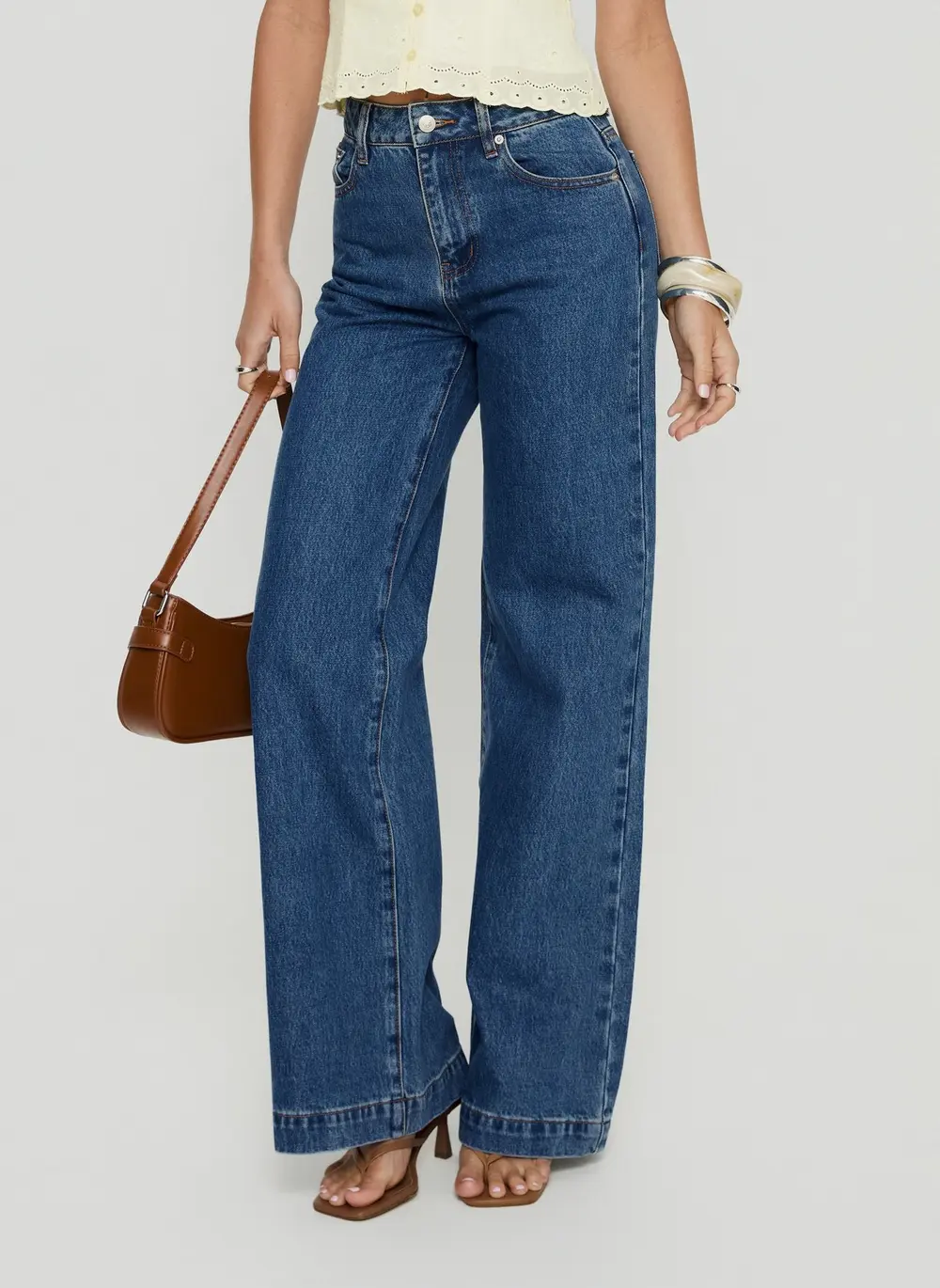 Goldie High Rise Wide Leg Jeans Mid Blue Wash