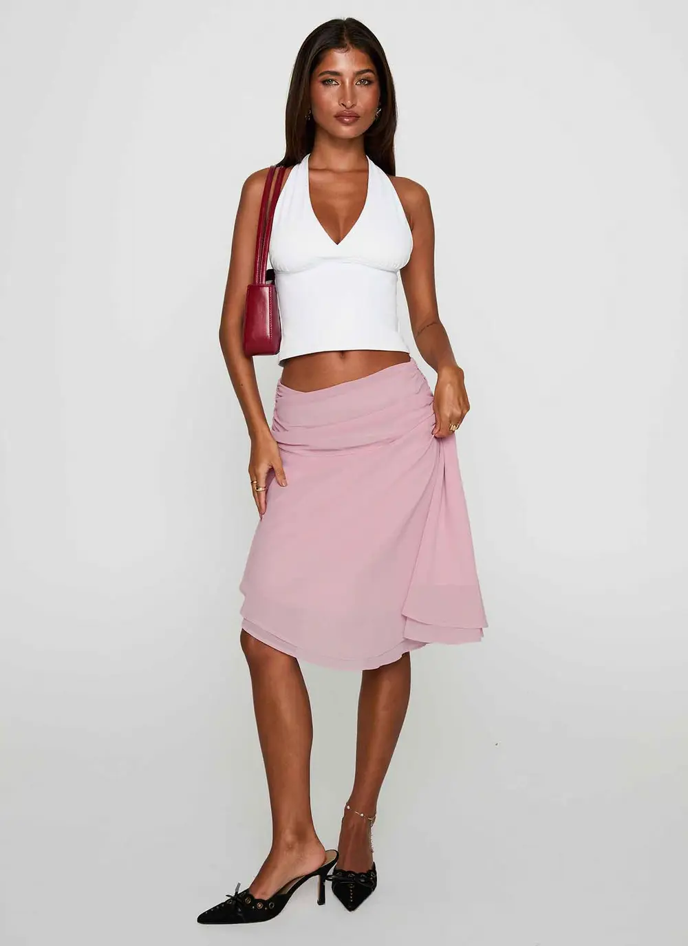 Evanescence Asymmetrical Midi Skirt Pastel Pink