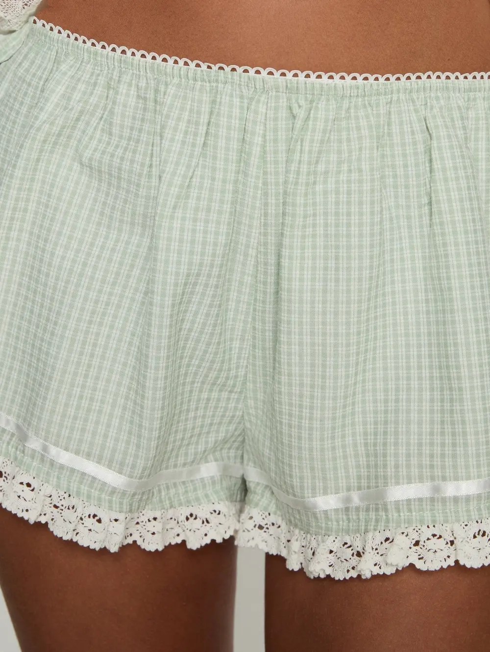 Rhubarb Lace Shorts Green Check