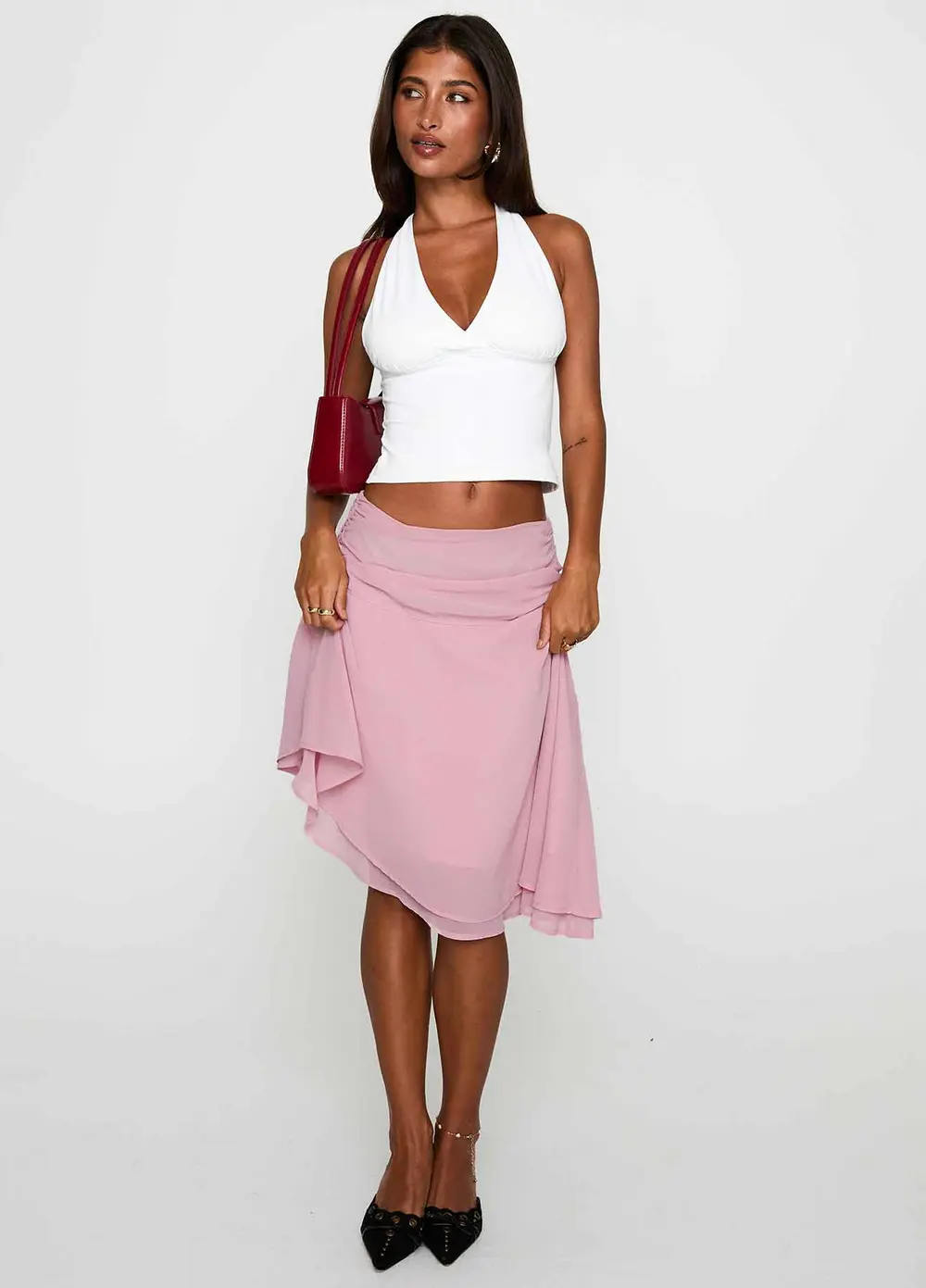 Evanescence Asymmetrical Midi Skirt Pastel Pink