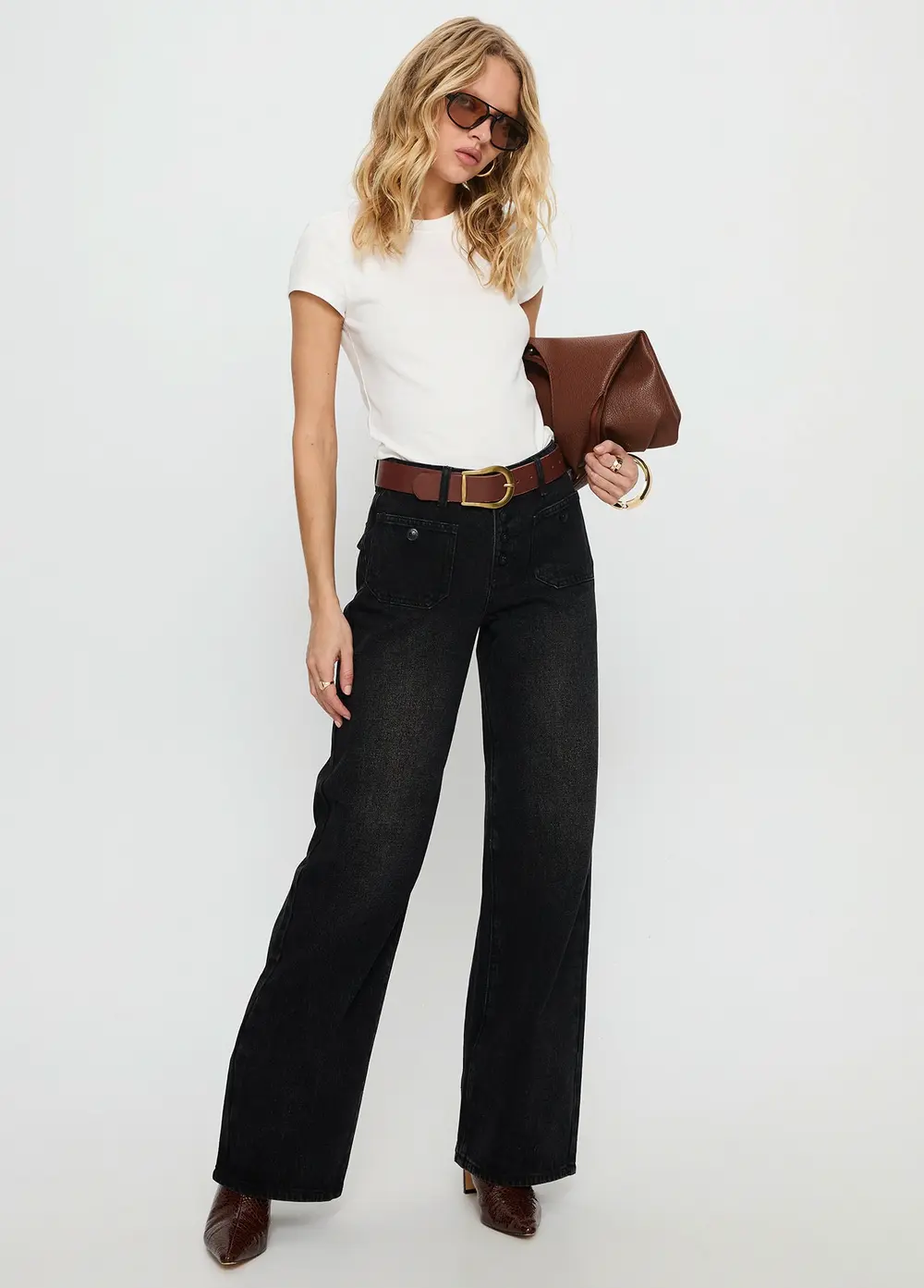 Carianne Low Rise Wide Leg Jeans Washed Black